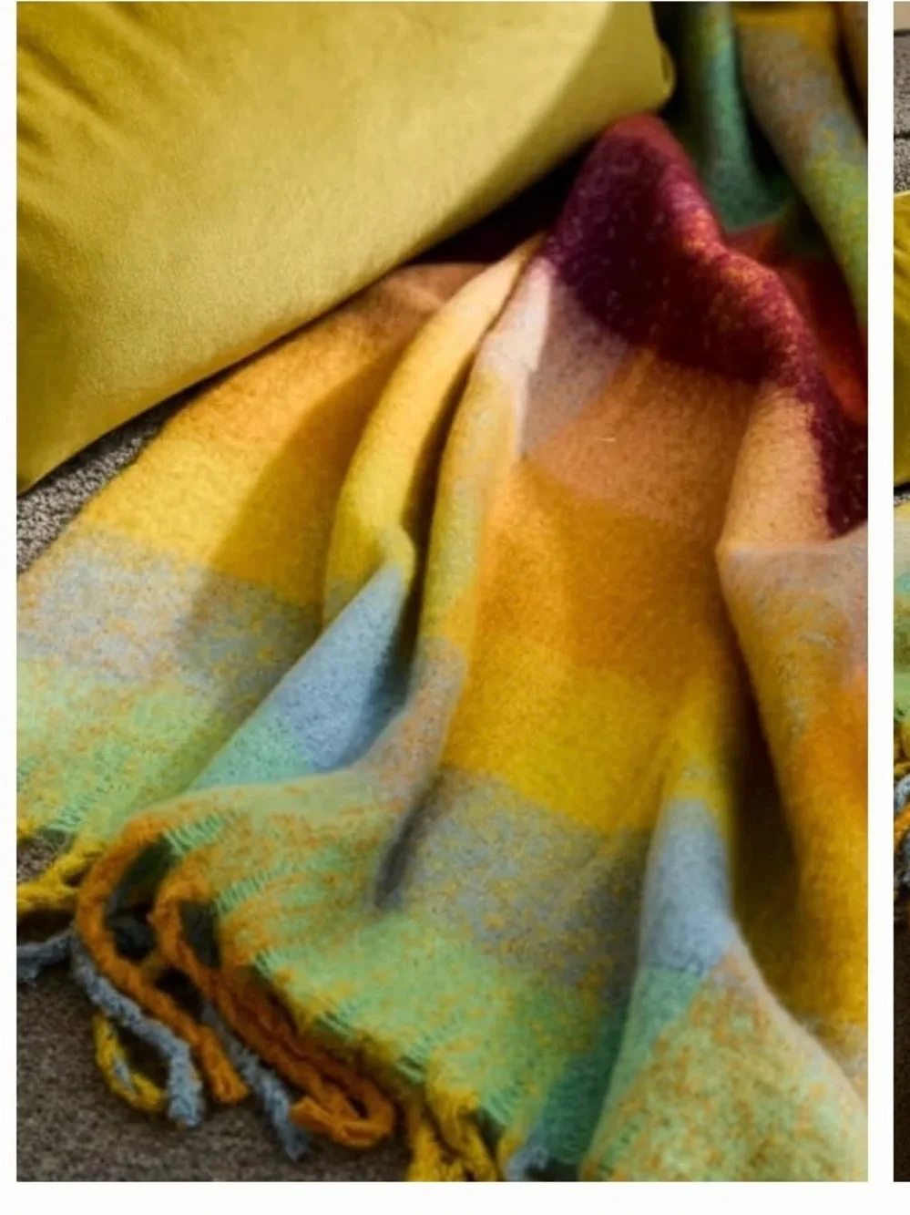 Wander Checkered Throw Blanket in Yellow, Blue & Green with Coral Accents
